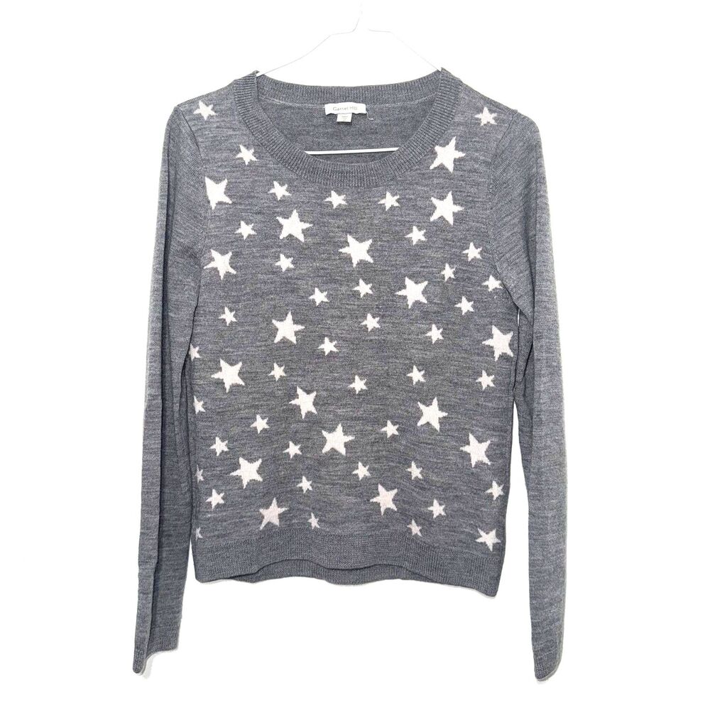 Garnet Hill Wool Star Print Cropped Sweater - Gray M